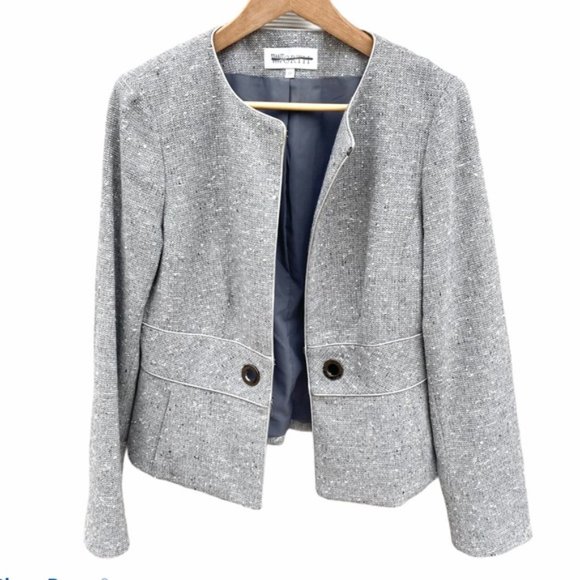 Worth Blazer Coat Size 10 Grey Herringbone - Picture 2 of 16